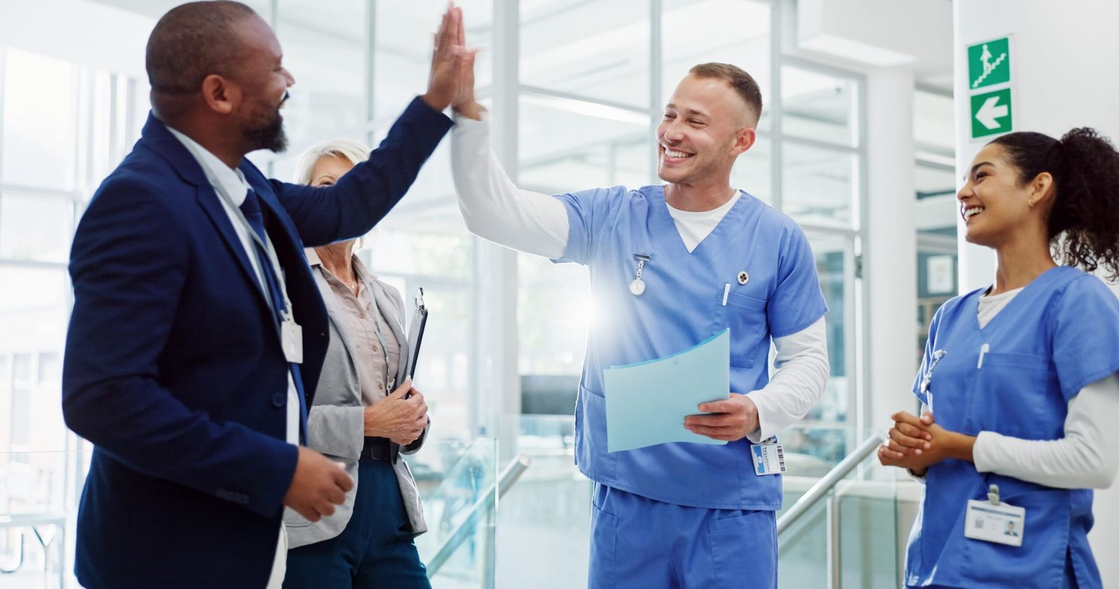 Healthcare staff collaborating in a hospital setting