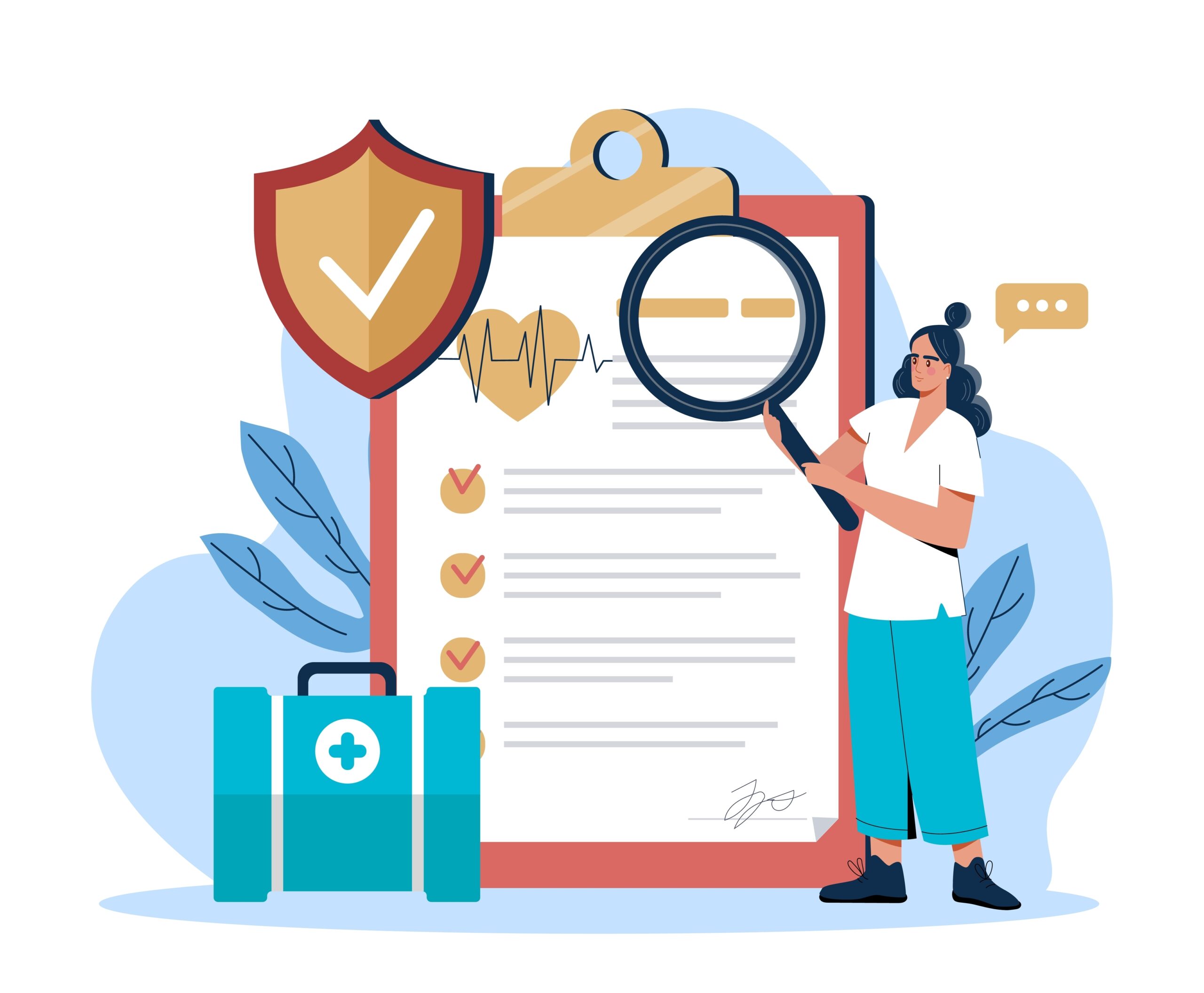 Illustration of a nurse reviewing a health insurance checklist