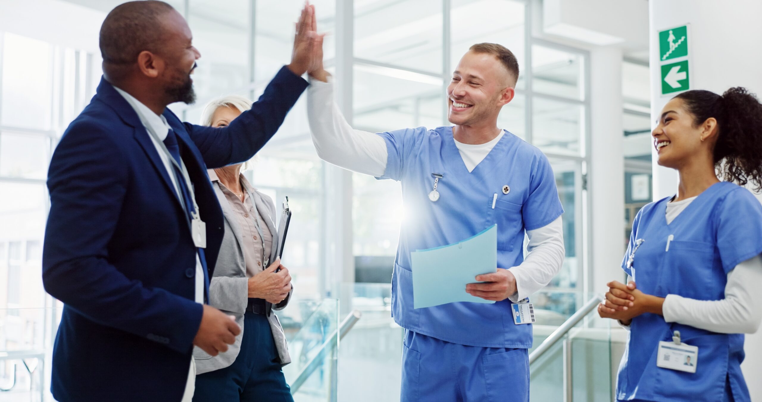 Healthcare staff collaborating in a hospital setting
